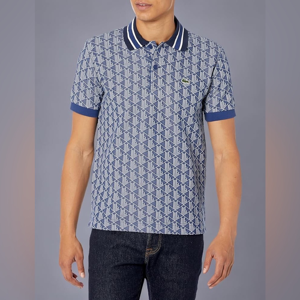 Lacoste Men's Classic Fit Monogram Blue Polo Shirt